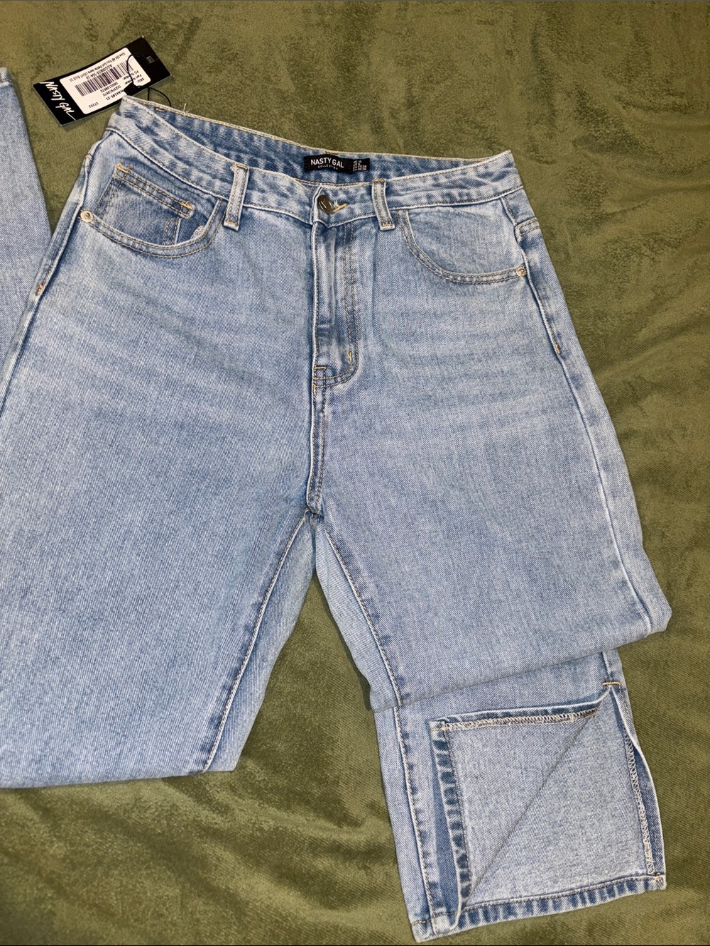 nasty gal Light Blue Relaxed high waisted Jean with split hem